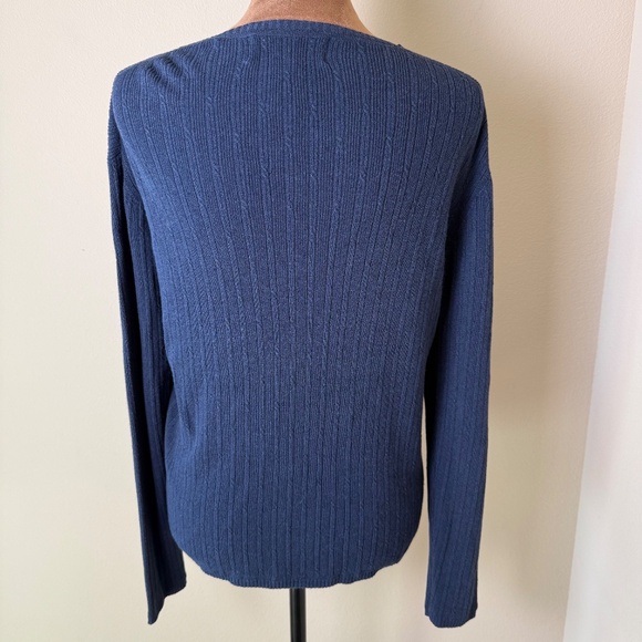 Vintage Talbots Cable Knit Cardigan Sweater Womens Medium Navy 90s Minimalist - Picture 2 of 7